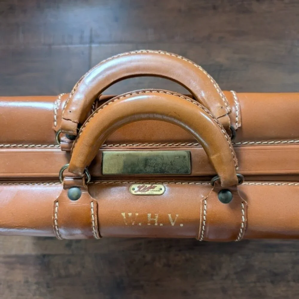 Vintage Lido New York Cowhide Leather Suitcase/Luggage/Retro Travel‎